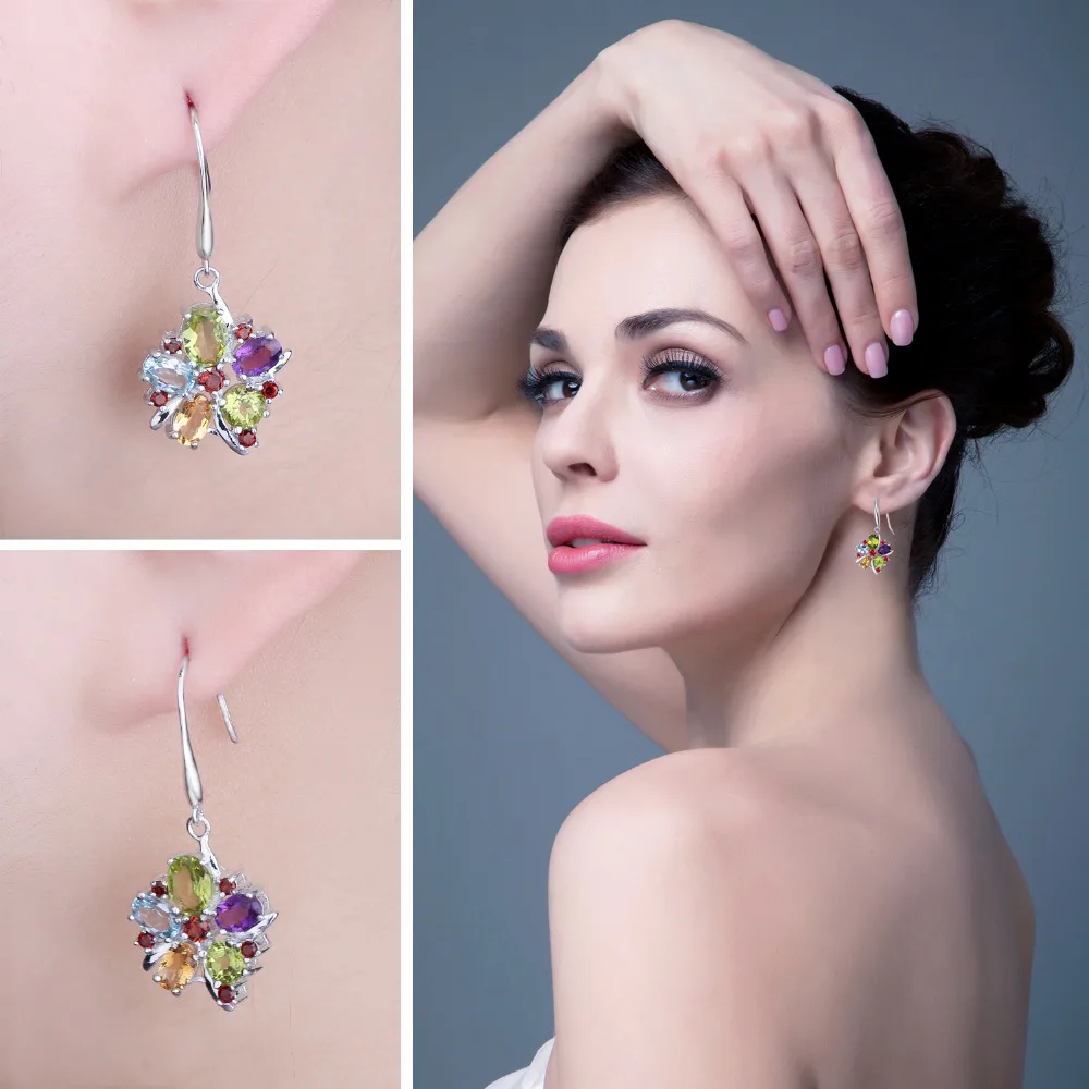 Jewelrypalace Цветок многоцветный 6.2ct Природный аметист гранат перидот цитрин голубой