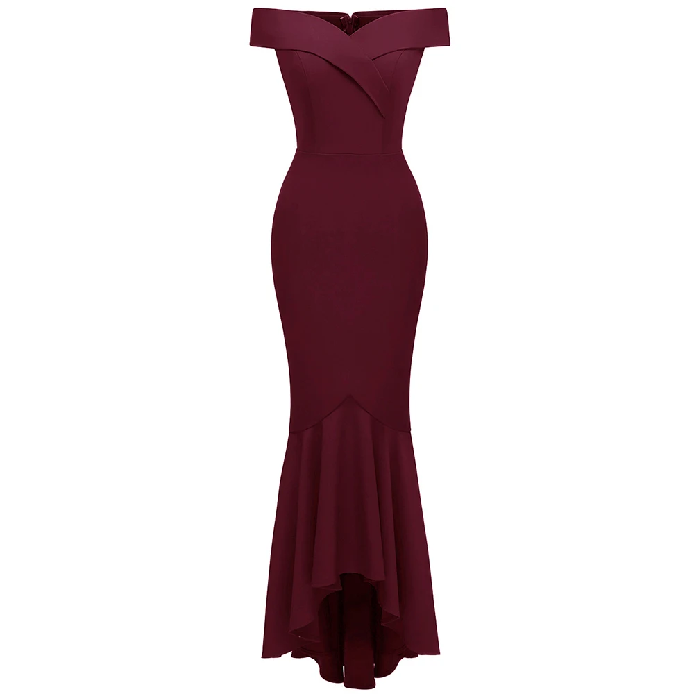 

Dower Me Elegant Slash Neck Off the Shoulder Burgundy Womens Dress Bodycon Mermaid Evening Party Maxi Black Dresses 2019 Long