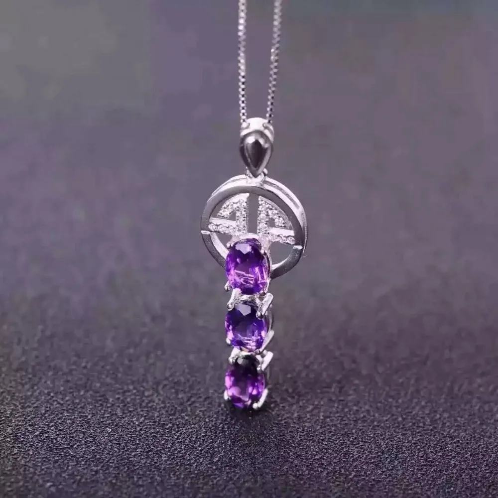 

Кулон женский из серебра 925 пробы, вечерние натуральным аметистом