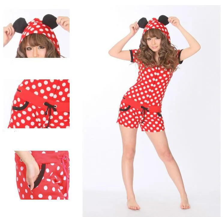 Дизайнер Kawaii Аниме Минни для женщин обувь девочек Летний Комбинезон Onesie с ушками
