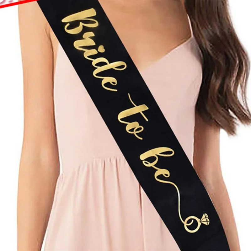 black sash С надписью "Bride to Be" Свадебные украшения Свадебный душ Свадебная Фата атласной лентой створки девичник девушка курица вечерние украшения свадебные принадлежности - Цвет: black sash