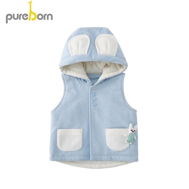 blue Pureborn/Детский жилет с капюшоном; Верхняя одежда; милый Повседневный детский хлопковый теплый жилет для мальчиков и девочек; осенне-весенняя одежда - Цвет: blue