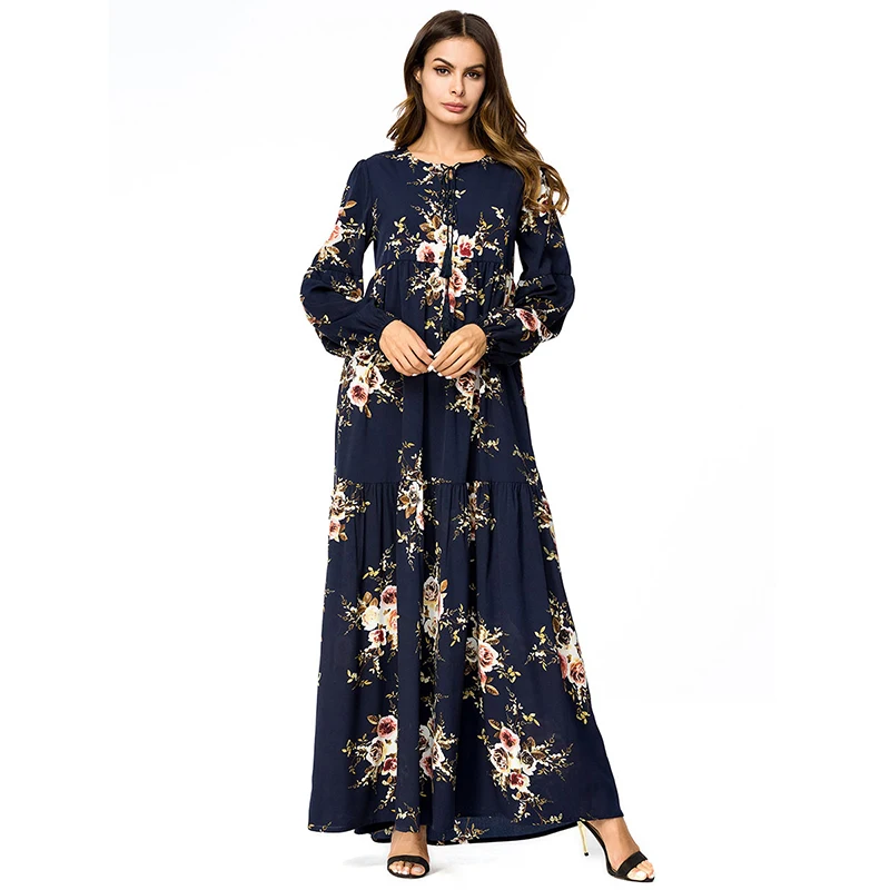 Повседневное Boho Плюс Размеры осень Цветочный Макси женское платье с длинным