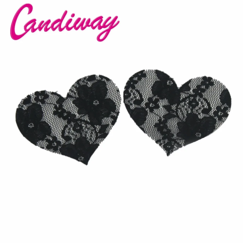 Черные кружевные накладки в форме сердца наклейки на грудь женские клейкие соски