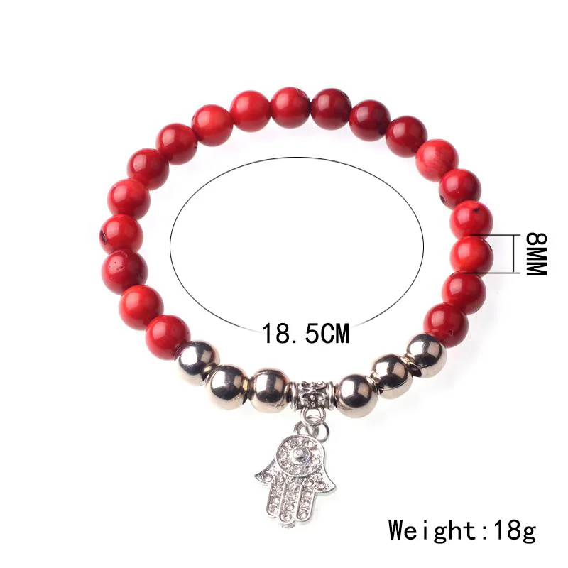 natural stone bracelets Red Coral fatima hamsa hand charms bracelet amulet woman jewelry|bracelet amulet|natural braceletcharm |