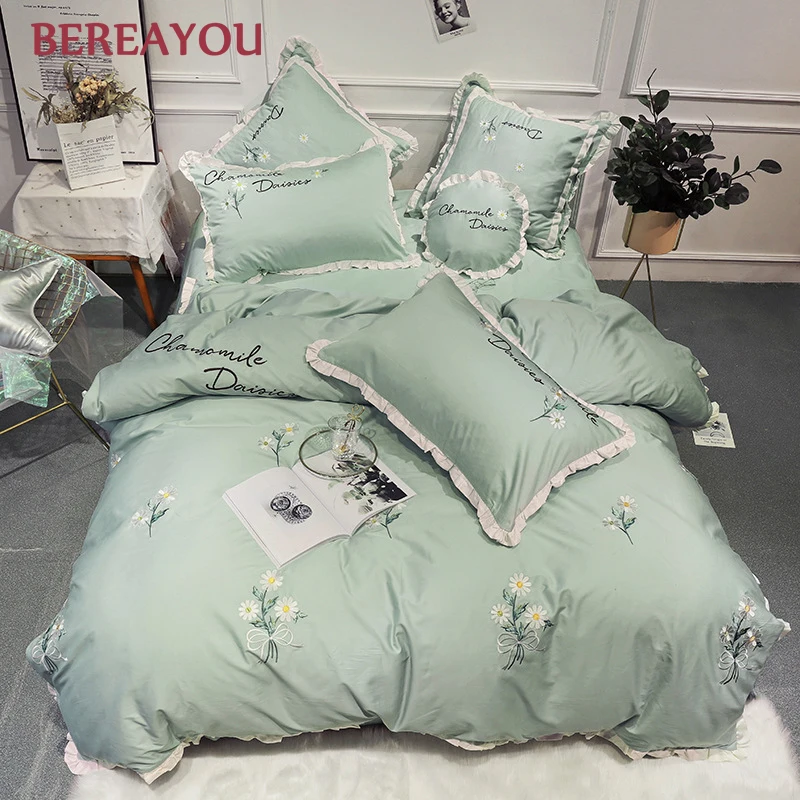 

4/6/7pcs Comforter Bedding sets 60S Cotton Satin Embroidery Bed Linen Pillowcase Queen King Size Kids Bedding Duvet Cover Set