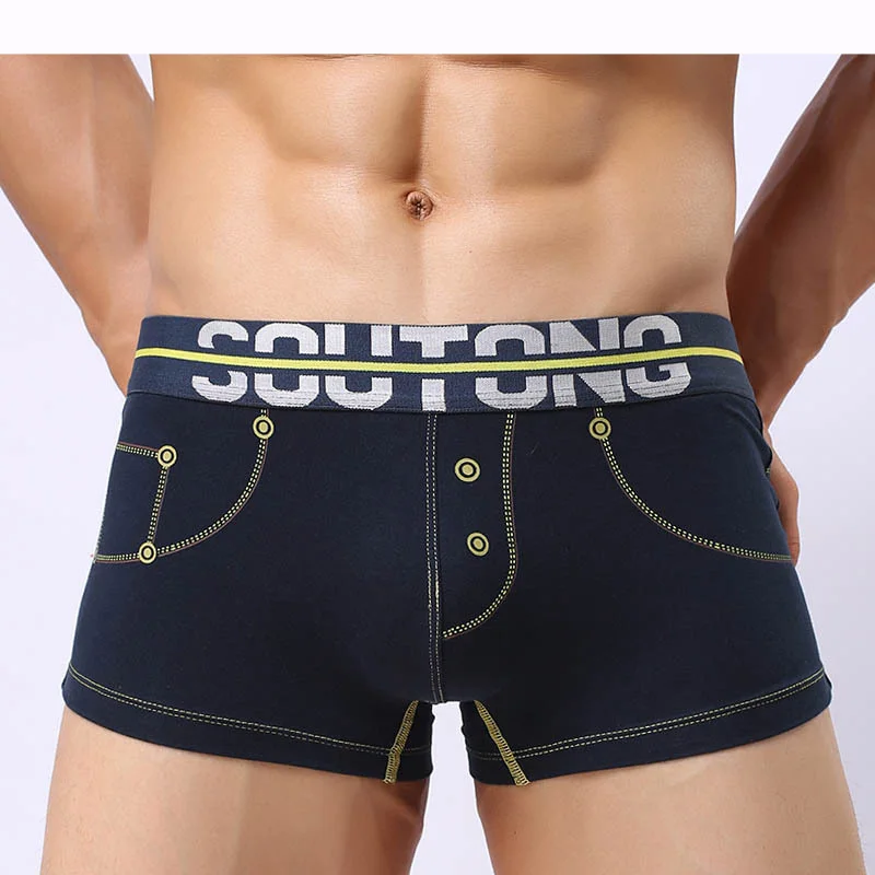 navy blue EXILIENS Брендовое Мужское нижнее белье боксеры имитация Брюки Печать Cueca Masculina мужские боксеры под брюки Размер 102001 - Цвет: navy blue