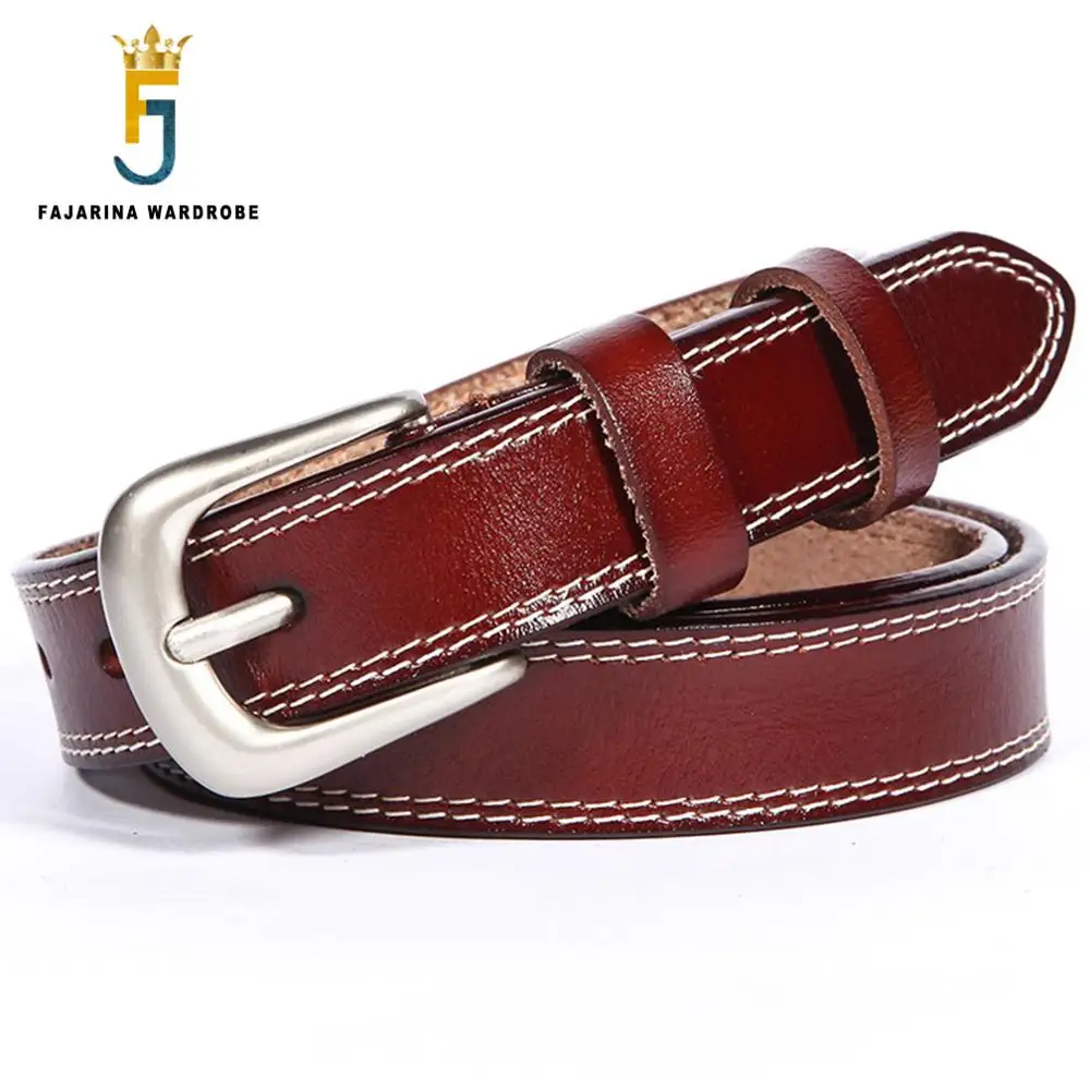 FAJARINA High Quality 100% Cow Skin Leather Ladies Red Brown Retro Plaid Clasp Buckle Cowhide Fashion Belts for Women N17FJ490