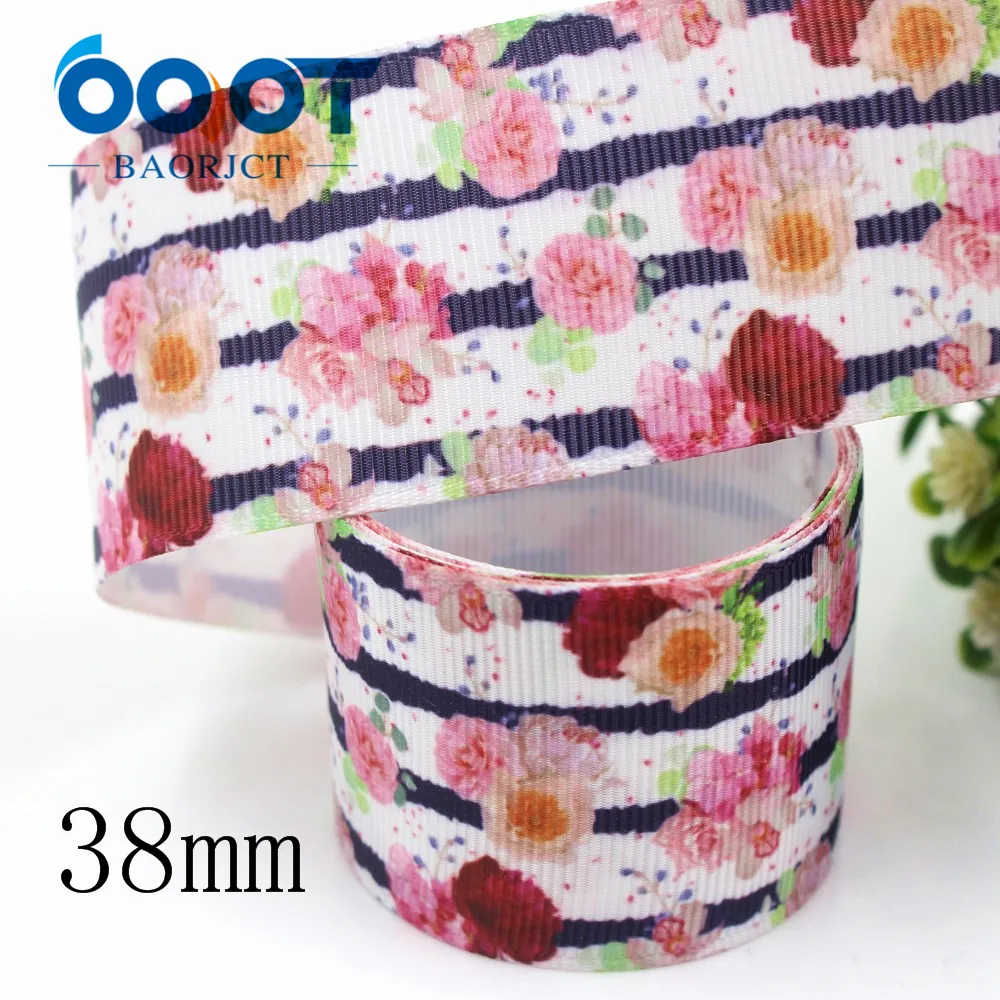 OOOT BAORJCT I-19426-1118 38/75mm 10yards flower Thermal transfer Printed grosgrain Ribbons bow cap accessories and decorations | Дом и сад