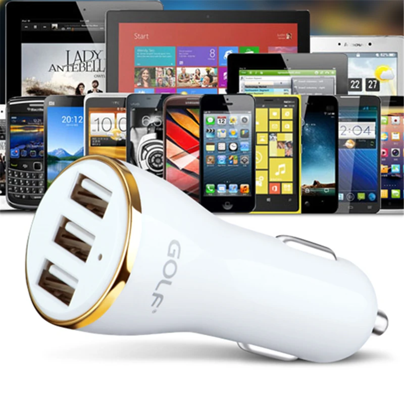 Автомобильное зарядное устройство GOLF с тройным USB портом для iPhone iPad Samsung LG Moto Nokia