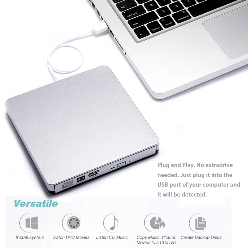 Внешний флэш накопитель KuWfi USB 2 0 тонкий портативный внешний VCD/CD/DVD плеер