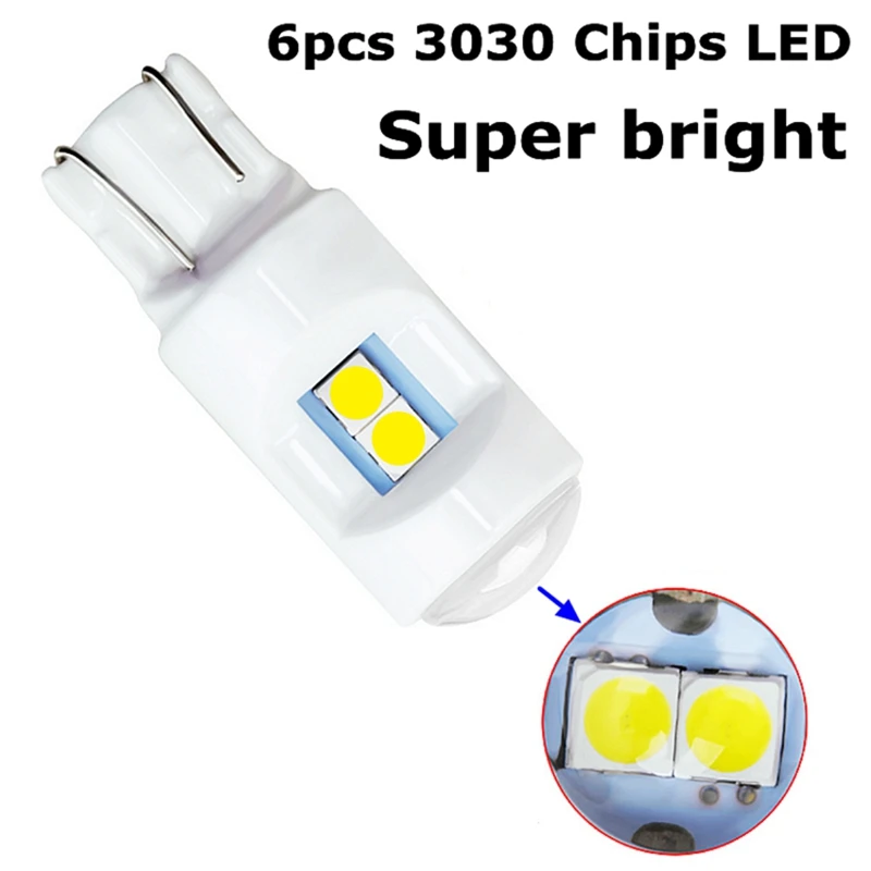 Керамическая сверхъяркая Светодиодная лампа T10 W5W WY5W 6 Smd 3030 для габаритного