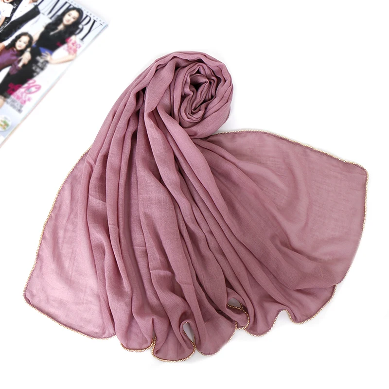 Solid hijab scarf gold beads muslim cotton scarves chain plain wraps shawls maxi fashion headband long 180*80cm |
