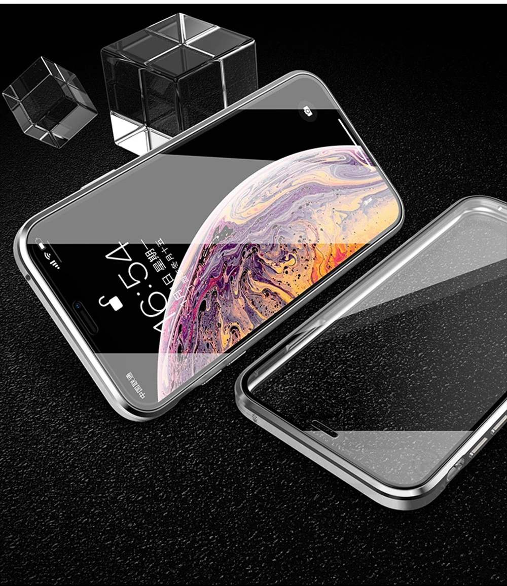 OTAO двусторонний стеклянный Магнитный чехол для iphone 7 8 Plus XS Max Xr X Металлический Магнитный чехол на 360 градусов для iphone 6 Coque