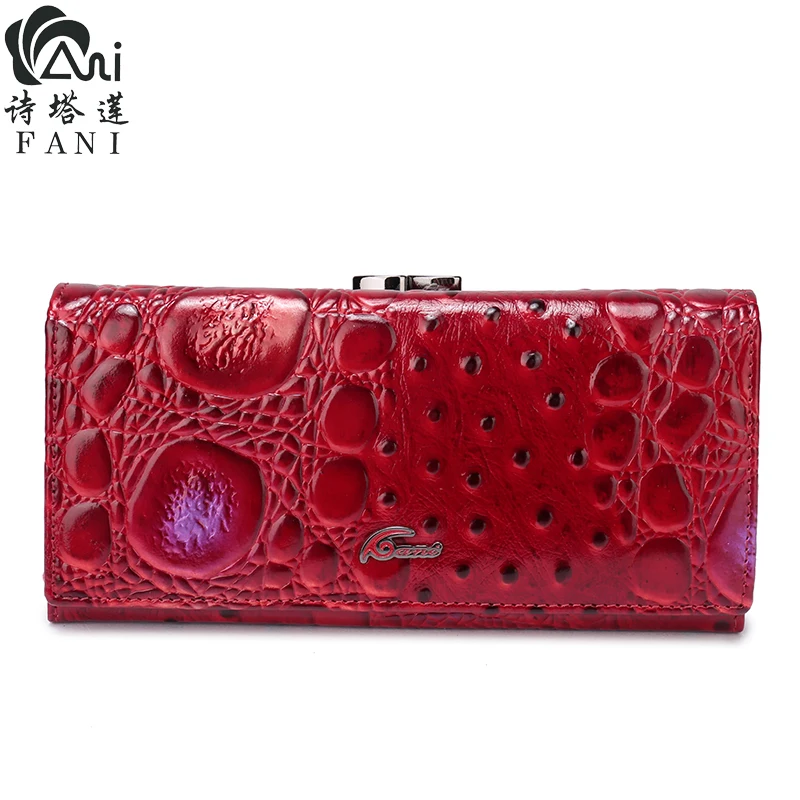 FANI Для женщин Длинный кошелек Винтаж одноцветное несколько карт держатель клатч