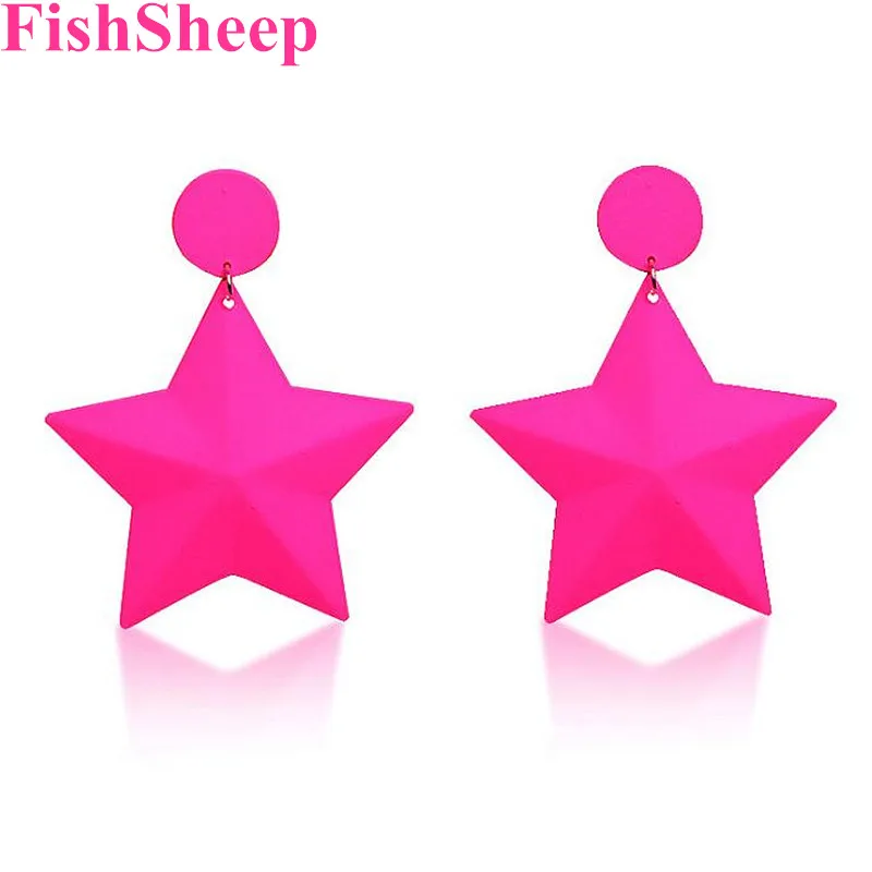 FishSheep неоновые цветные Подвесные серьги в форме звезды для женщин подвесные