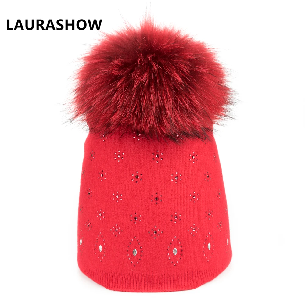 

Женская вязаная шапка LAURASHOW, шерстяная шапка с помпоном, дамские шапочки