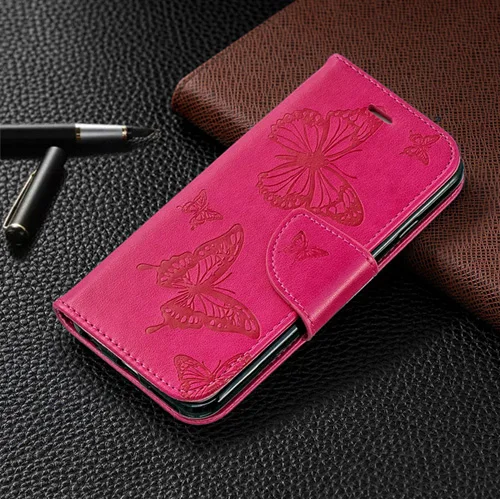 Чехол-книжка с бабочкой для Xiao mi Red mi Note 7 Pro 8 8A 8t 10 Pro, кожаный чехол-книжка Red mi 7 7A 6A K20 mi 9t CC9 RRO - Цвет: Розово-красный