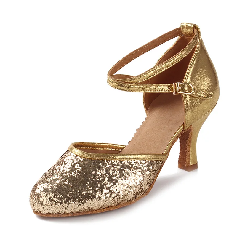 Sequin Gold 7CM Новое поступление; женские туфли для латинских танцев; мягкие туфли для танго; женские туфли для бальных танцев; ; 7 см и 5 см - Цвет: Sequin Gold 7CM