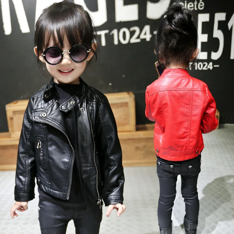 Baby girl leather jacket cardigan jaket motorcycle cycling coat outwear outdoor zipper solid tops 2018 new toddler clothes | Детская