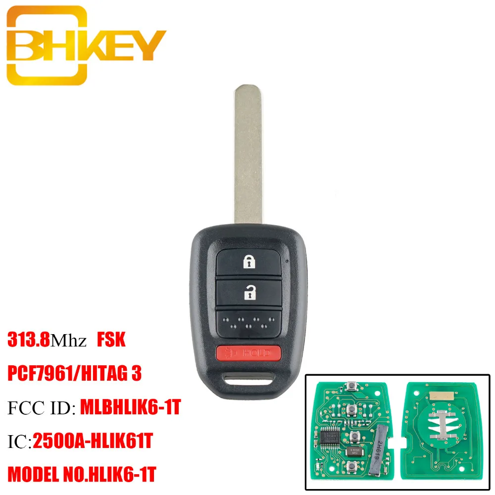 

BHKEY 2+1 Buttons Remote Car key For Honda 313.8Mhz PCF7961 Chip For Honda CR-V 2013 2014 2015 MLBHLIK6-1T Car keys