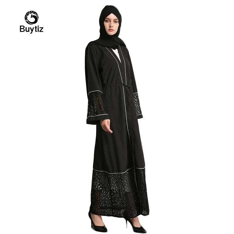 Buytiz Повседневное Черные Сетчатые мусульманское abaya Макси длинное платье Роба