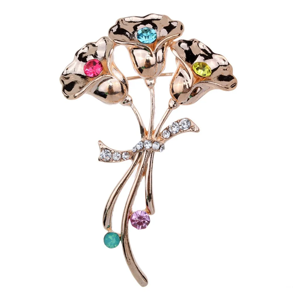 Vintage Look Gold Tone Crystal lily Flower Lapel Pin Brooch Jewelry Costume | Украшения и аксессуары