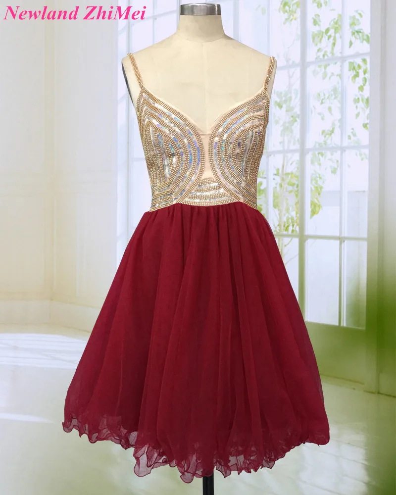 Новое прибытие Бургундия короткое коктейльное платье 2018 искрящееся украшенное