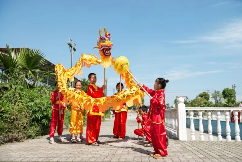 5.5M 6 kid  CHINESE DRAGON DANCE gold-plated Folk Festival Celebration Costume loong costume