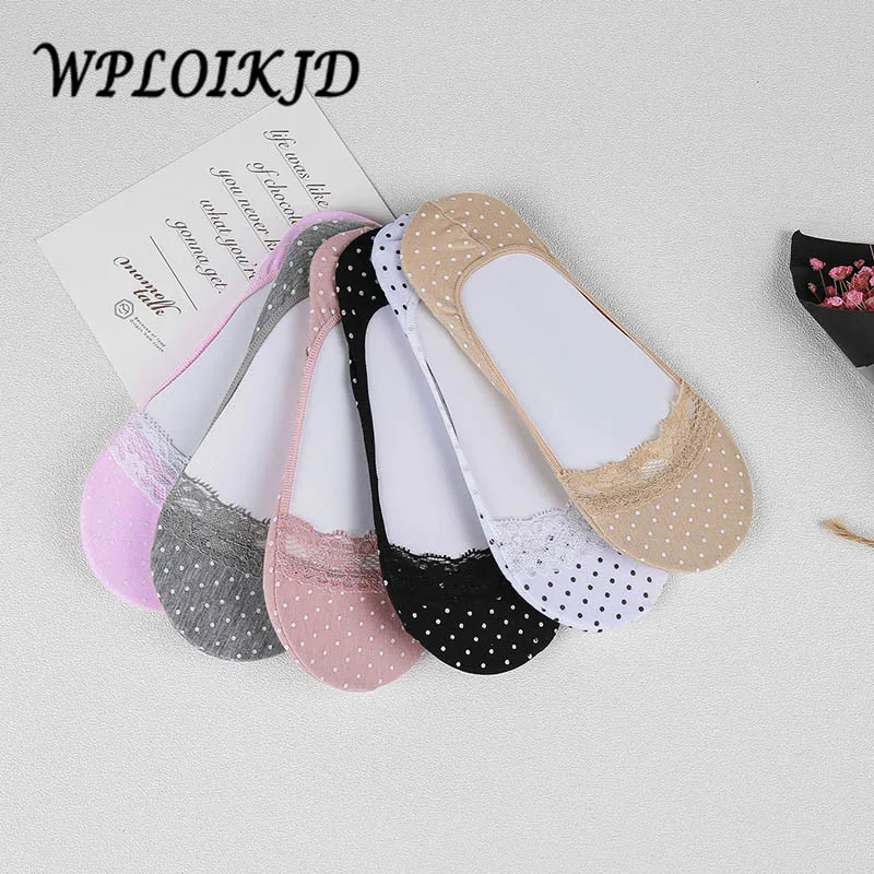 [WPLOIKJD]1 Pair Anti Slip Summer Candy Color Fashion Ultrathin Ship Socks Breathable Silicone Silk Stealth Lace Women | Женская одежда