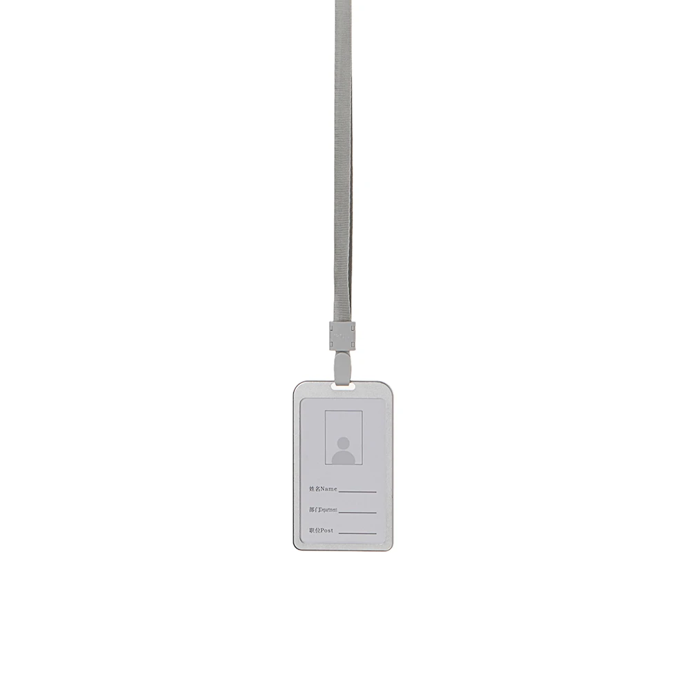 silver 1 PC Aluminum Alloy Business Work Card ID Badge Vertical Metal Card Case Holders with Rope Office School Card Holder - Цвет: silver