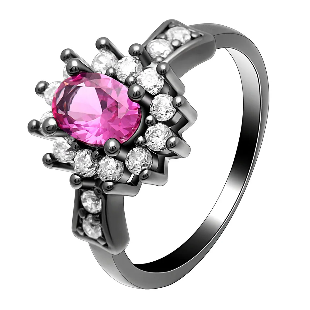 

2019 New Luxury Beautiful Flower Austrian Crystal Finger Rings for Women Black Gold Color Filled Wedding Engagement Ring Jewelry