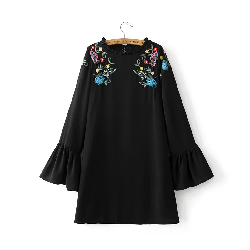 2017 Весной и Осенью Новое Прибытие Женщины Моды Оборками Flare Рукавом Dress женский