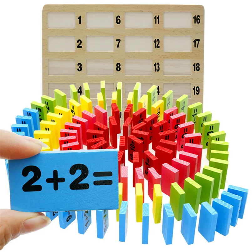 

110PCS Colored Wooden Domino Blocks Math Toys For Kids Learning Wood Dominoes Set Game Montessori Mathematical Toy Children Gift