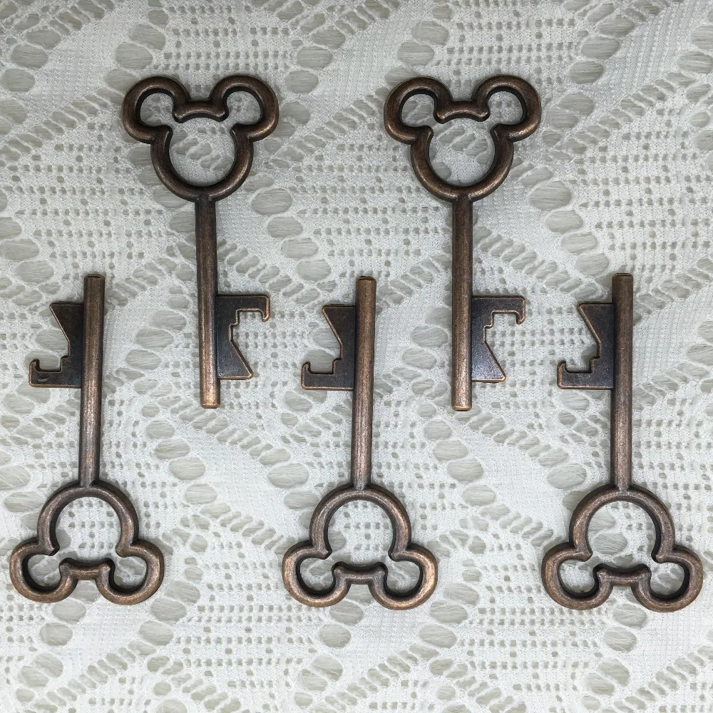 100pcs/lot Creative Wedding Favors Party Back Gifts Antique Copper Mickey Key Beer Bottle Opener