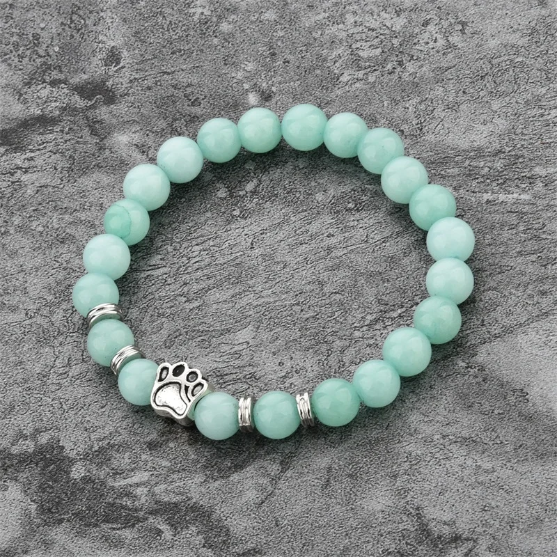 

LongWay SBR190006 2019 Nerw 8MM Beads Elatic Bangles Green Stone Natural Dog Paw Beads Beaded Bracelets For Women & Men