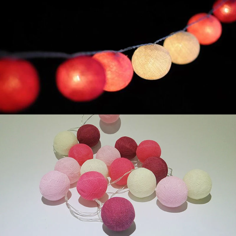 Pink Ball Mix Многоцветный 4 м на батарейках теплый белый светодиодный светильник с ватным шариком, сказочный светильник, внутренняя елка, украшения, AC 220 В - Испускаемый цвет: Pink Ball Mix