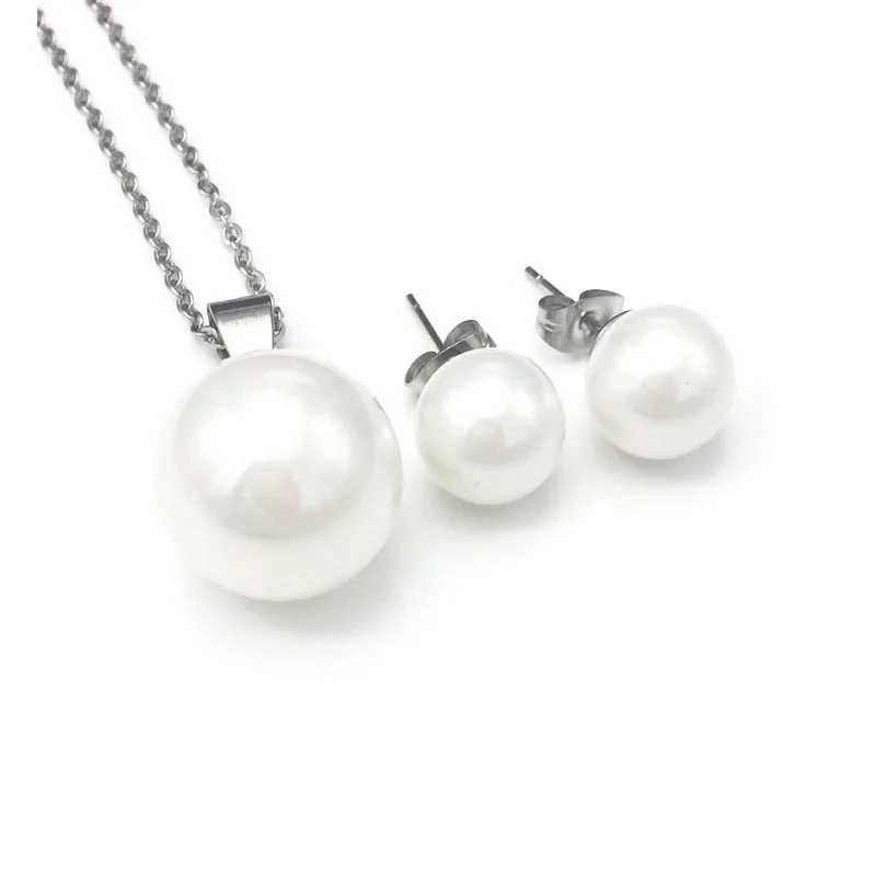 Gold Color Jewelry Sets For Women Simulated Pearl Earring With Pendant Stainless Steel Wedding Set | Украшения и аксессуары