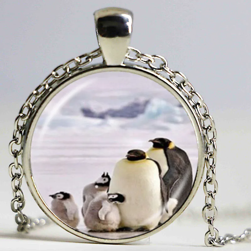 Black and White Penguin Mother Baby Photo Necklace Family Jewelry Polar Bird Animal Sweater Silver Color Pendant | Украшения и