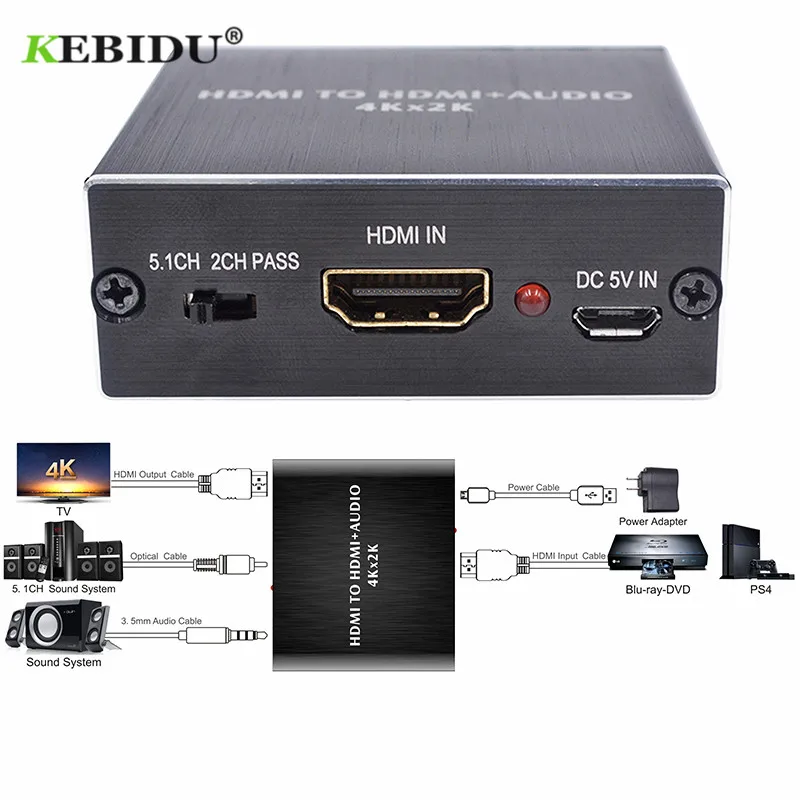Kebidu аудио экстрактор оптический TOSLINK Spdif + 3 5 мм стерео конвертер HDMI совместимый