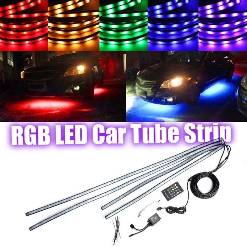4 шт. автомобильная RGB Светодиодная лента звук пульт дистанционного управления