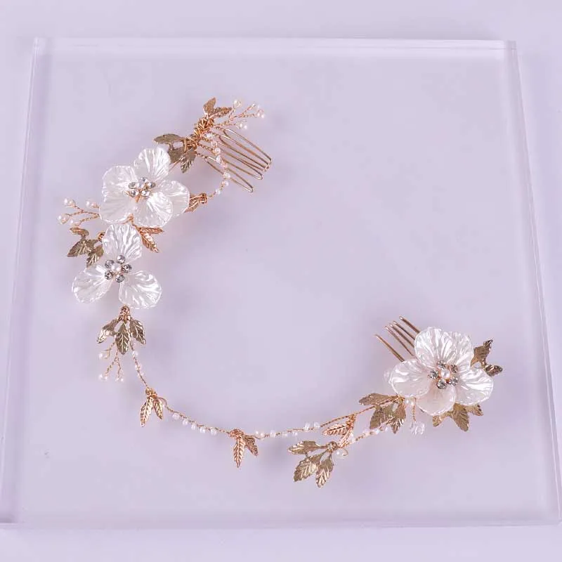 FORSEVEN золотые жемчужные стразы повязка на голову узором из цветов и листьев
