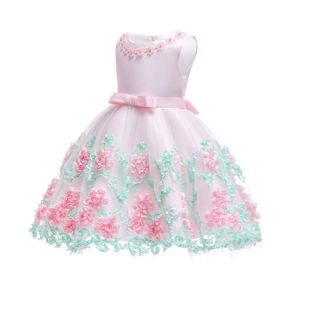 Платье для маленьких девочек платья 3D цветами на день рождения крестин вечерние