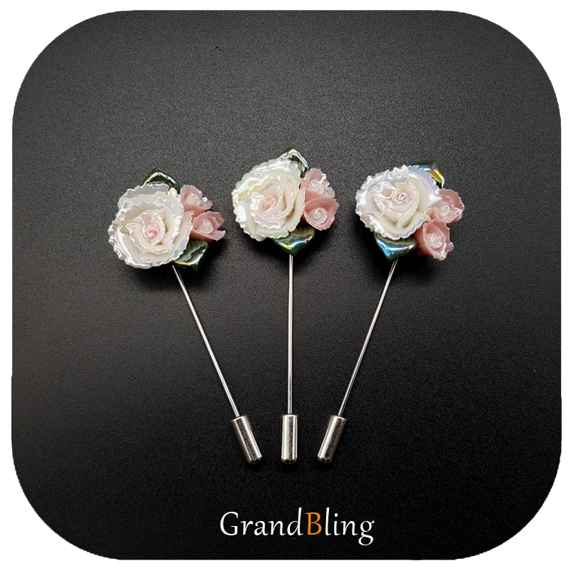 Керамические гвоздики с цветами ручной работы булавки лацканами необычный