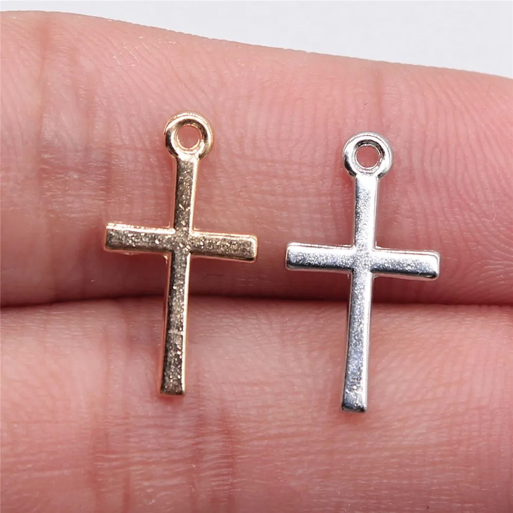 WYSIWYG 50pcs/lot 10x18mm Cross Charms Pendant For Jewelry Making 2 Colors Alloy Charms