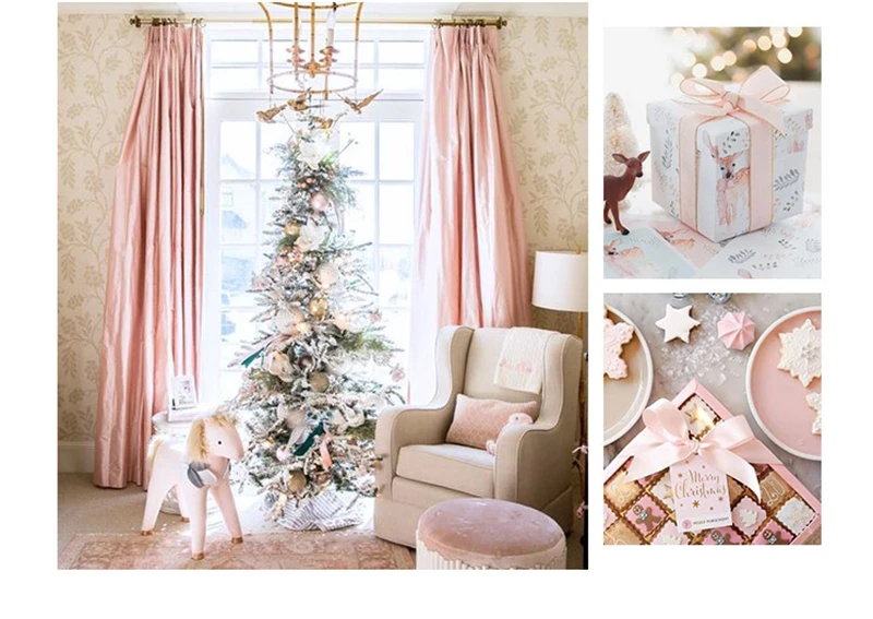 Большая розовая романтическая Рождественская елка, украшение, гирлянда, длинная лоза, Рождественская безделушка, торговый окно торгового центра, компоновка