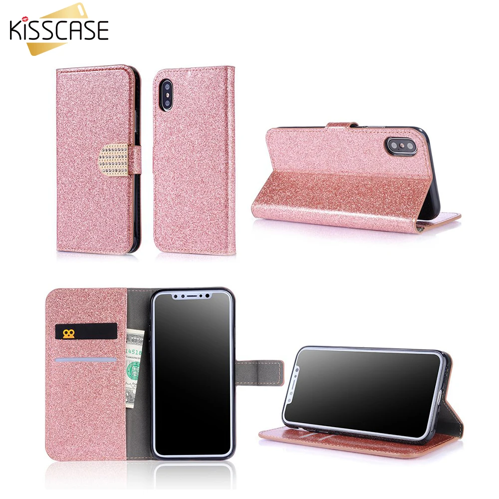 Роскошный блестящий чехол накладка KISSCASE из искусственной кожи для Samsung Galaxy A50 A7 A8