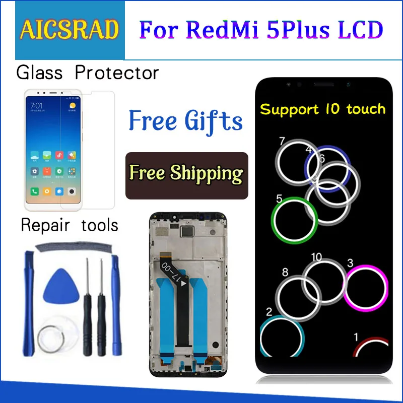 AICSRAD 100% тест для XiaoMi Redmi 5 Plus ЖК-дисплей + сенсорный экран FHD 5,99 дюйма в сборе запасные части с рамкой AAA Качество