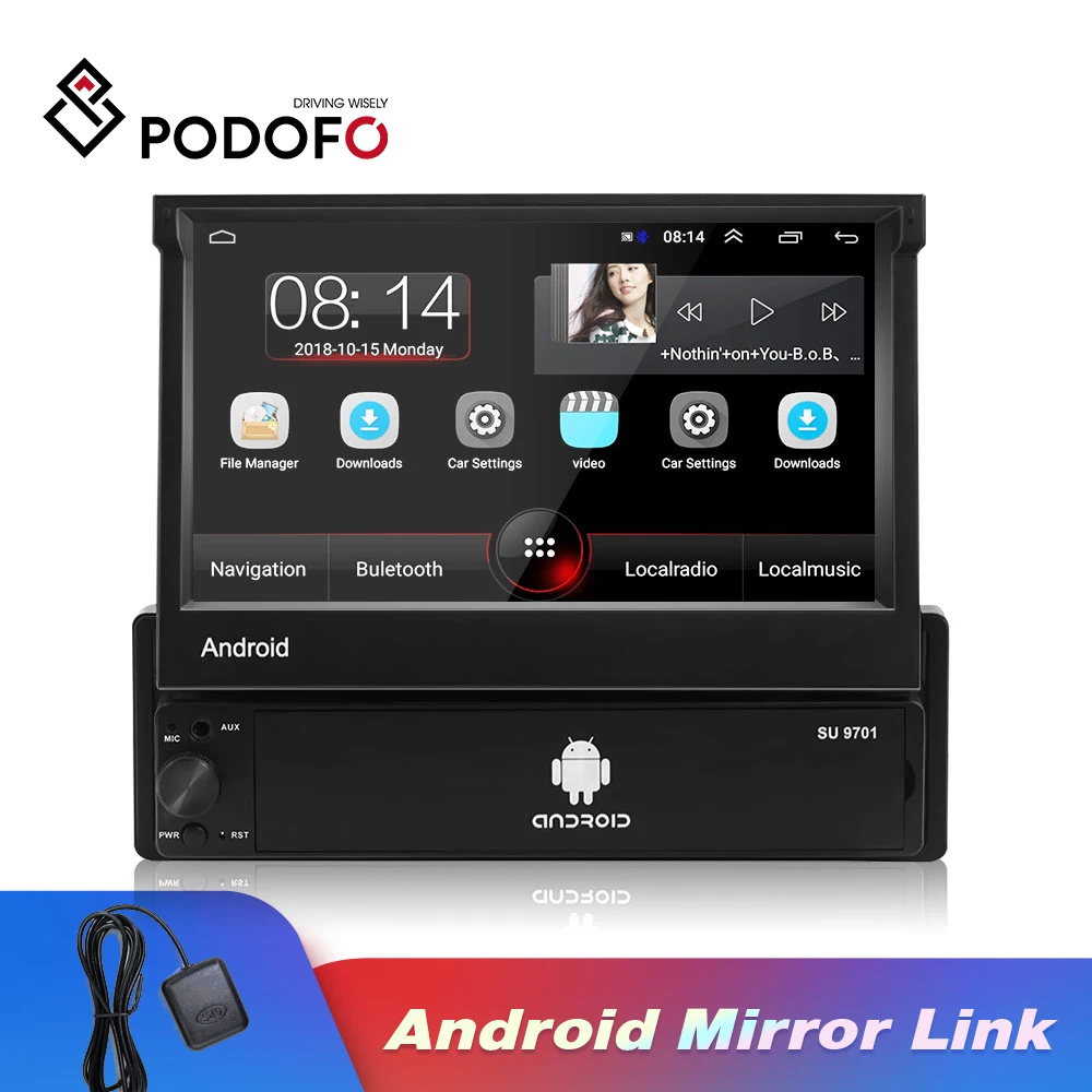 Автомагнитола Podofo 1 Din Android 8 выдвижной автомобильный радиоприемник 7 дюймов GPS
