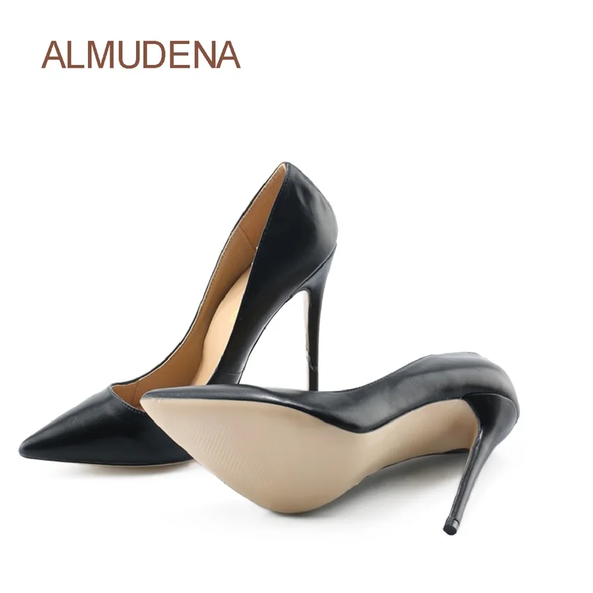 ALMUDENA/женские модельные туфли-лодочки без застежки, мелкий разрез стильные модельные туфли с острым носком черного цвета дизайнерские туфли на шпильке, большие размеры, Прямая поставка